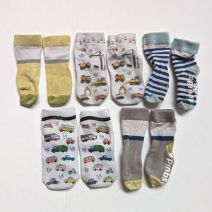 Squid Socks 5 Pairs Cars Construction Basic Grip Baby Boys 12-24m